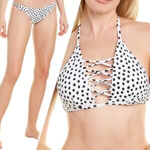2 pc MINKPINK Crisscross White w/ Black Tilly Polka Dot Halter Bikini size Small